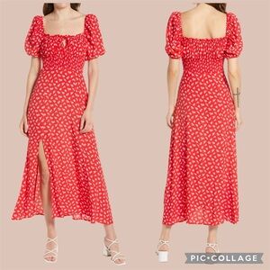 & Other Stories Ditsy Floral Side Slit Midi Dress Size 12 Milkmaid Feminine